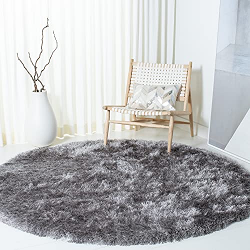 SAFAVIEH Vegas Shag Collection 8' Round Grey VGS868F Solid 3.15-inch Extra Thick Living Room Dining Bedroom Foyer Area Rug