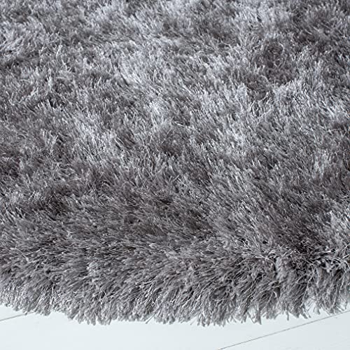 SAFAVIEH Vegas Shag Collection 8' Round Grey VGS868F Solid 3.15-inch Extra Thick Living Room Dining Bedroom Foyer Area Rug