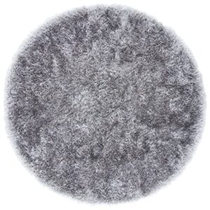 SAFAVIEH Vegas Shag Collection 8' Round Grey VGS868F Solid 3.15-inch Extra Thick Living Room Dining Bedroom Foyer Area Rug