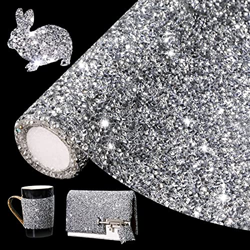 Locacrystal Bling Rhinestone Sticker DIY Home Decor Stickers Self-Adhesive Crystal Sheet Stickers for Cars & Crafts Decoration(Silver,9.4" x 15.8")