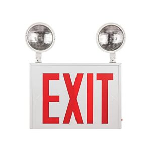 sunlite 05275 led steel exit sign combo, white housing with red lettering, 90-minute battery power back-up, triple 360 degree adjustable head lamps, 200 lumens, 120-277v, fire safety, nyc compliant