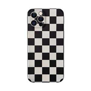 compatible with iphone 12 pro max buffalo plaid black and white phone case,grid checkerboard leather soft flexible tpu anti scratch shock-proof protective cover(iphone12pro max)