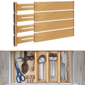 mdhand bamboo drawer dividers, expandable & adjustable drawer dividers organizers, drawer separators for kitchen, dresser, bedroom, office, set of 4 (17-22in)