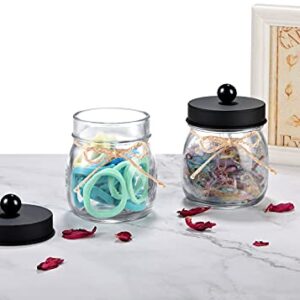 6 Pack Apothecary Jars Set,Mason Jar Decor Bathroom Vanity Storage Organizer Canister,Glass Qtip Holder Dispenser for Qtips,Cotton Swabs,Ball,bathoom accessories - Stainless Steel Lid (Black)