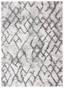 safavieh horizon shag collection 3' x 5' grey/ivory hzn894f modern abstract non-shedding 2-inch thick living room bedroom entryway accent rug