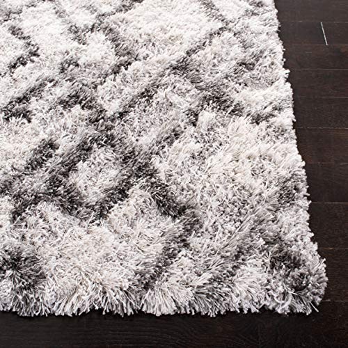SAFAVIEH Horizon Shag Collection 3' x 5' Grey/Ivory HZN894F Modern Abstract Non-Shedding 2-inch Thick Living Room Bedroom Entryway Accent Rug