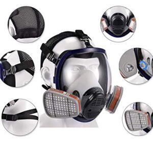 SupMusk Full Face Respirator Mask Reusable, Silicone Large View Work Respirator Mask with Filters, Reusable Anti-Fog Lens Face Shield Protection Dustproof Masks for Painting Processing