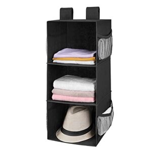 max houser 3-shelf hanging closet organizer, hanging sweater organizer, foldable hanging shelves for closet with 2 velcro, black