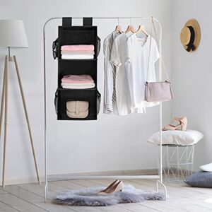 MAX Houser 3-Shelf Hanging Closet Organizer, Hanging Sweater Organizer, Foldable Hanging Shelves for Closet with 2 Velcro, Black