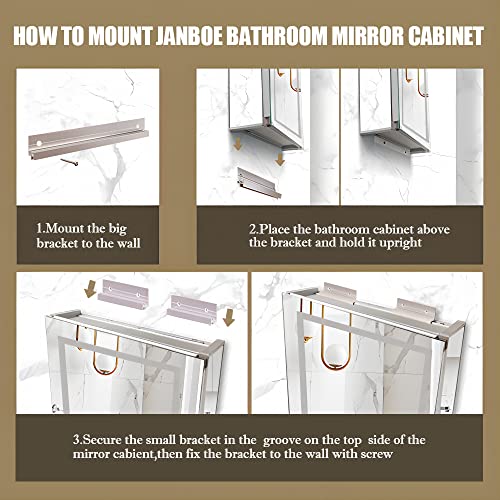 Janboe 20 Inch X 28 Inch Surface Mount LED Lighted Mirror Medicine Cabinet Single Door Bathroom Cabinet Double Touch Switches for Dimmer and Anti-Fog Function