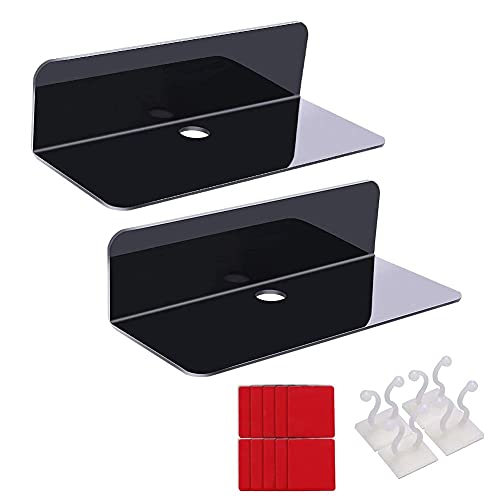 CALIDAKA 2 Pack Wall Mounted Floating Shelves No Drill Adhesive Shelf Acrylic Wall Shelves Hanging Mini Shelf Bookshelves Display Shelf for Bathroom Kitchen Living,Kitchen,Room Bedroom