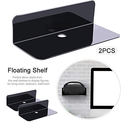 CALIDAKA 2 Pack Wall Mounted Floating Shelves No Drill Adhesive Shelf Acrylic Wall Shelves Hanging Mini Shelf Bookshelves Display Shelf for Bathroom Kitchen Living,Kitchen,Room Bedroom