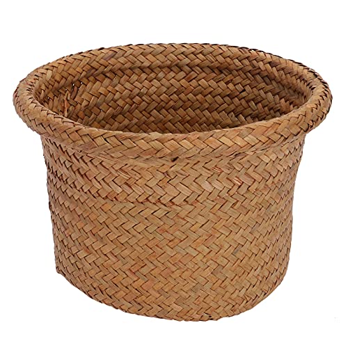 NUOBESTY Rattan Trash Can Woven Hyacinth Storage Basket Rubbish Paper Bins Straw Woven Wastebasket Willow Woven Flower Pots Sundries Container Basket for Bedroom Kitchen M