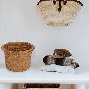 NUOBESTY Rattan Trash Can Woven Hyacinth Storage Basket Rubbish Paper Bins Straw Woven Wastebasket Willow Woven Flower Pots Sundries Container Basket for Bedroom Kitchen M