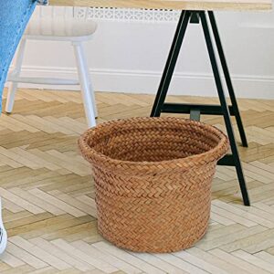 NUOBESTY Rattan Trash Can Woven Hyacinth Storage Basket Rubbish Paper Bins Straw Woven Wastebasket Willow Woven Flower Pots Sundries Container Basket for Bedroom Kitchen M