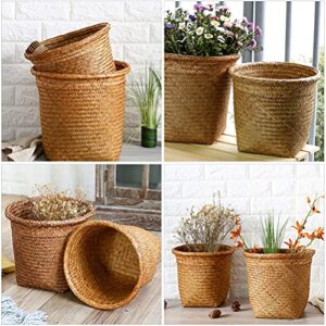 NUOBESTY Rattan Trash Can Woven Hyacinth Storage Basket Rubbish Paper Bins Straw Woven Wastebasket Willow Woven Flower Pots Sundries Container Basket for Bedroom Kitchen M