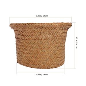 NUOBESTY Rattan Trash Can Woven Hyacinth Storage Basket Rubbish Paper Bins Straw Woven Wastebasket Willow Woven Flower Pots Sundries Container Basket for Bedroom Kitchen M