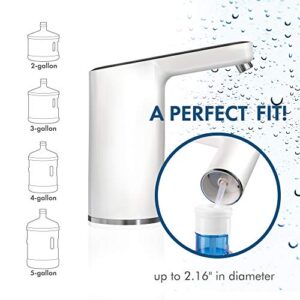 HotFrost Electric Water Bottle Pump - Water Dispenser for 5 Gallon Bottle - Food-Grade Materials, Chrome-Plated Spout, Silicone Tubing - Low Noise, 1 Cup Option, Pours 4 to 5 Jugs Per Charge