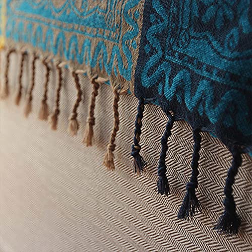 CUEERBOT Bohemian Tribal Throw Blanket，Soft Cozy Reversible Colorfu Jacquard Tassels Throw Blankets，Chenille Throw Covers for Bed Couch Soft Chair, Recliner (Blue, Small 60 inches x 75 inches)