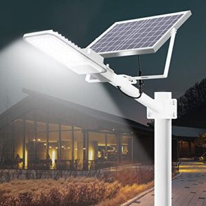 bryopath solar street lights, solar parking lot lights 300w, 12000lm led street security light with remote control waterproof, dusk to dawn outdoor lighting for garage, yard, playground, farm, barn