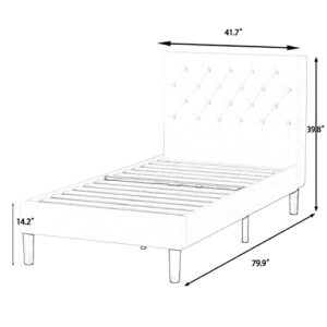 Catrimown Twin Bed Frame with Upholstered Button Tufted Headboard, Linen Fabric Platform Bed Frame with Strong Wooden Slat Support, Mattress Foundation, No Box Spring Needed, Easy Assembly, Dark Grey