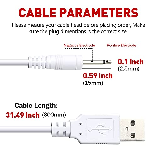 UDATON 2 Pack DC Charging Cable, USB DC 2.5 mm Fast Charger Cord Adapter Replacement Cable