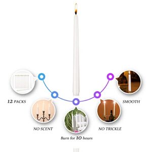 CoCo-Life White Taper Candles 10 inch Unscented Tall Dripless Candlesticks 12 Packs for Home, Wedding, Parties and Special Occasions, Off-white, 12 Pack 10 inch