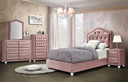 Acme Furniture Reggie Nightstand, Pink Fabric