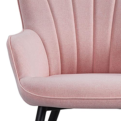 Yaheetech Accent Chair, Modern and Elegant Armchair, Linen Fabric Living Room Chair with Mental Legs and High Back for Living Room Bedroom Office Waiting Room, Pink