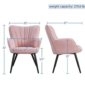 Yaheetech Accent Chair, Modern and Elegant Armchair, Linen Fabric Living Room Chair with Mental Legs and High Back for Living Room Bedroom Office Waiting Room, Pink