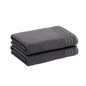 amazon basics cotton bath towels, made with 30% recycled cotton content - 2-pack, dark gray