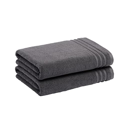 Amazon Basics Cotton Bath Towels, Made with 30% Recycled Cotton Content - 2-Pack, Dark Gray