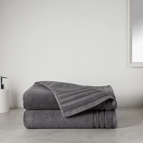 Amazon Basics Cotton Bath Towels, Made with 30% Recycled Cotton Content - 2-Pack, Dark Gray