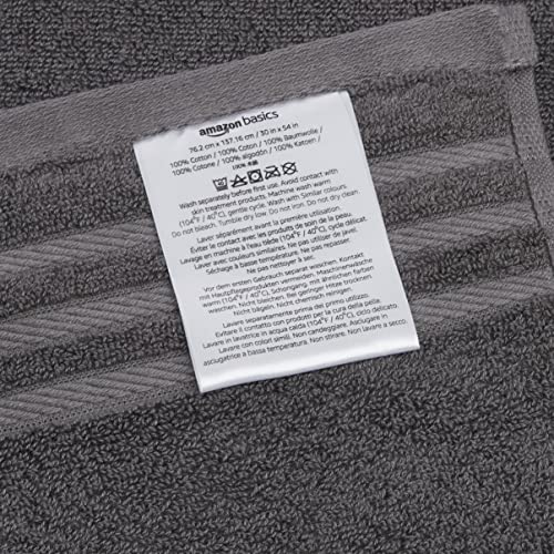 Amazon Basics Cotton Bath Towels, Made with 30% Recycled Cotton Content - 2-Pack, Dark Gray