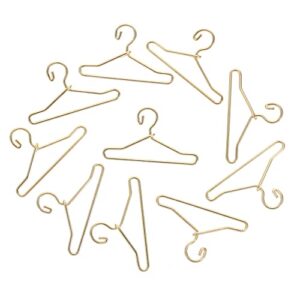 exceart 50pcs mini clothes hangers metal doll clothes dress outfit holders wire rack stand for miniature dollhouse gown closets toys bedroom accessories golden 40mm