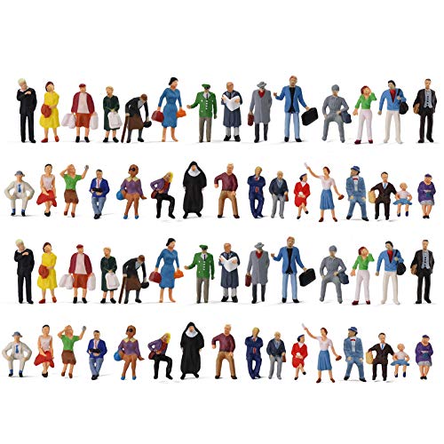 HO Scale 1:87 Standing Seated Passenger People Painted Figures for Model Train Layout (60PCS)