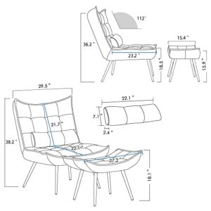 MCombo Accent Chair with Ottoman, Velvet Modern Tufted Wingback Club Chair, Upholstered Leisure Chairs with Metal Legs for Bedroom Living Room 4079 (Blue)