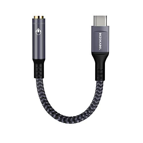 USB C to 3.5mm Audio Adapter, USB Type C Headphone Jack Adapter, Bezokable Nylon-Braided HiFi Sound USB C to Aux Audio Dongle Cable Cord for Samsung Galaxy S22 S21 and More - Black