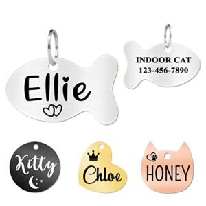 ultra joys cat tags personalized small cat dog id tag - cat collar with name tag pet tags for cats - stainless steel cat name tags - pet tags for cats both side engravable, fish tag in silver