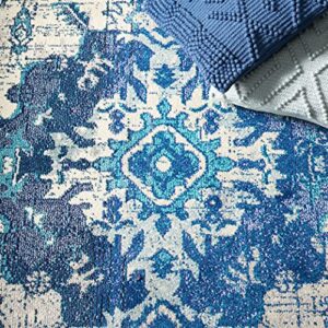 Safavieh Madison Collection 3' x 5' IvoryBlue MAD484A Boho Chic Medallion Distressed Non-Shedding Living Room Bedroom Entryway Accent Rug