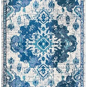 Safavieh Madison Collection 3' x 5' IvoryBlue MAD484A Boho Chic Medallion Distressed Non-Shedding Living Room Bedroom Entryway Accent Rug