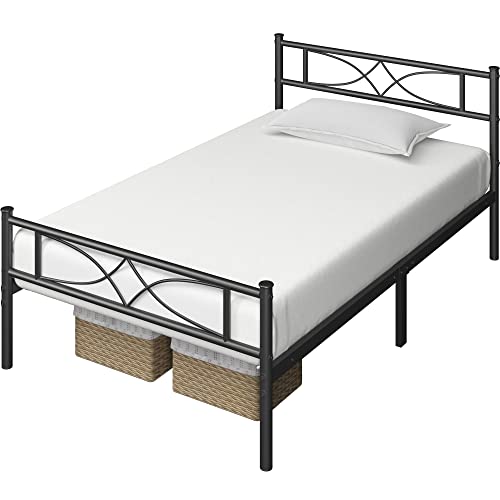 Yaheetech Metal Twin Size Bed Frame, Platform Bed Frame, Mattress Foundation with Curved Design Headboard & Footboard, NO Box Spring Needed, Heavy-Duty Support, Easy Assembly, Twin, Black