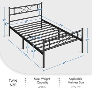 Yaheetech Metal Twin Size Bed Frame, Platform Bed Frame, Mattress Foundation with Curved Design Headboard & Footboard, NO Box Spring Needed, Heavy-Duty Support, Easy Assembly, Twin, Black