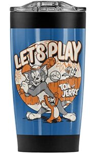 logovision tom and jerry let's play stainless steel tumbler 20 oz coffee travel mug/cup, vacuum insulated & double wall with leakproof sliding lid | great for hot drinks and cold beverages
