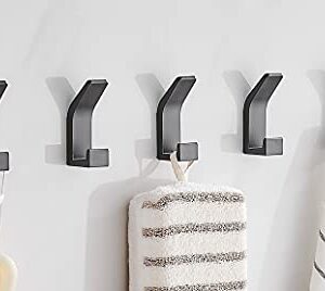 ALORE Bathroom Towel Hooks, Space Aluminum Coat Hook Robe Coat and Bath Brush Hook for Bath Kitchen Garage Hotel, Modern Heavy Duty Wall Mounted, Pack of 5(Black)