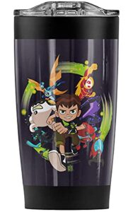 logovision ben 10 hero charge stainless steel tumbler 20 oz coffee travel mug/cup, vacuum insulated & double wall with leakproof sliding lid | great for hot drinks and cold beverages