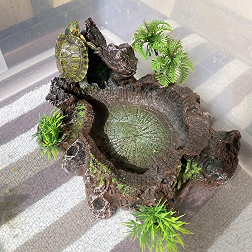 DOHAOOE Reptile Tank Accessories Habitat Water Dish Tree Trunk and Artificial Arched Rock Bridge for Bearded Dragon Leopard Gecko Lizard Snake Chameleon Hermit Crab Ball Python Water Frog Turtle