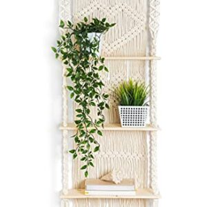 KALTEK Macrame Wall Hanging Shelf - 3 Tier Wall Shelves with Handmade Woven Macrame Rope - Boho Shelves Organizer Hanger for Kitchen, Bathroom, Home Storage, Floating Indoor Plant Wall Shelf