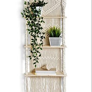 KALTEK Macrame Wall Hanging Shelf - 3 Tier Wall Shelves with Handmade Woven Macrame Rope - Boho Shelves Organizer Hanger for Kitchen, Bathroom, Home Storage, Floating Indoor Plant Wall Shelf