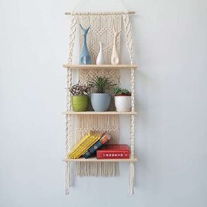 KALTEK Macrame Wall Hanging Shelf - 3 Tier Wall Shelves with Handmade Woven Macrame Rope - Boho Shelves Organizer Hanger for Kitchen, Bathroom, Home Storage, Floating Indoor Plant Wall Shelf